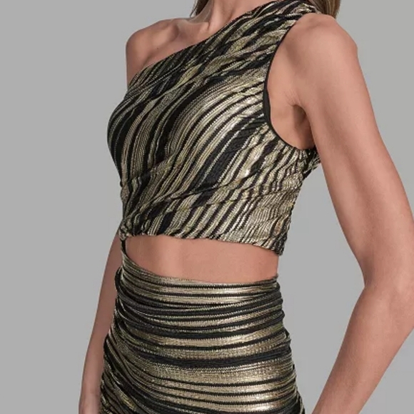BCBG One-Shoulder Black and Gold Dress - Picture 2 of 7